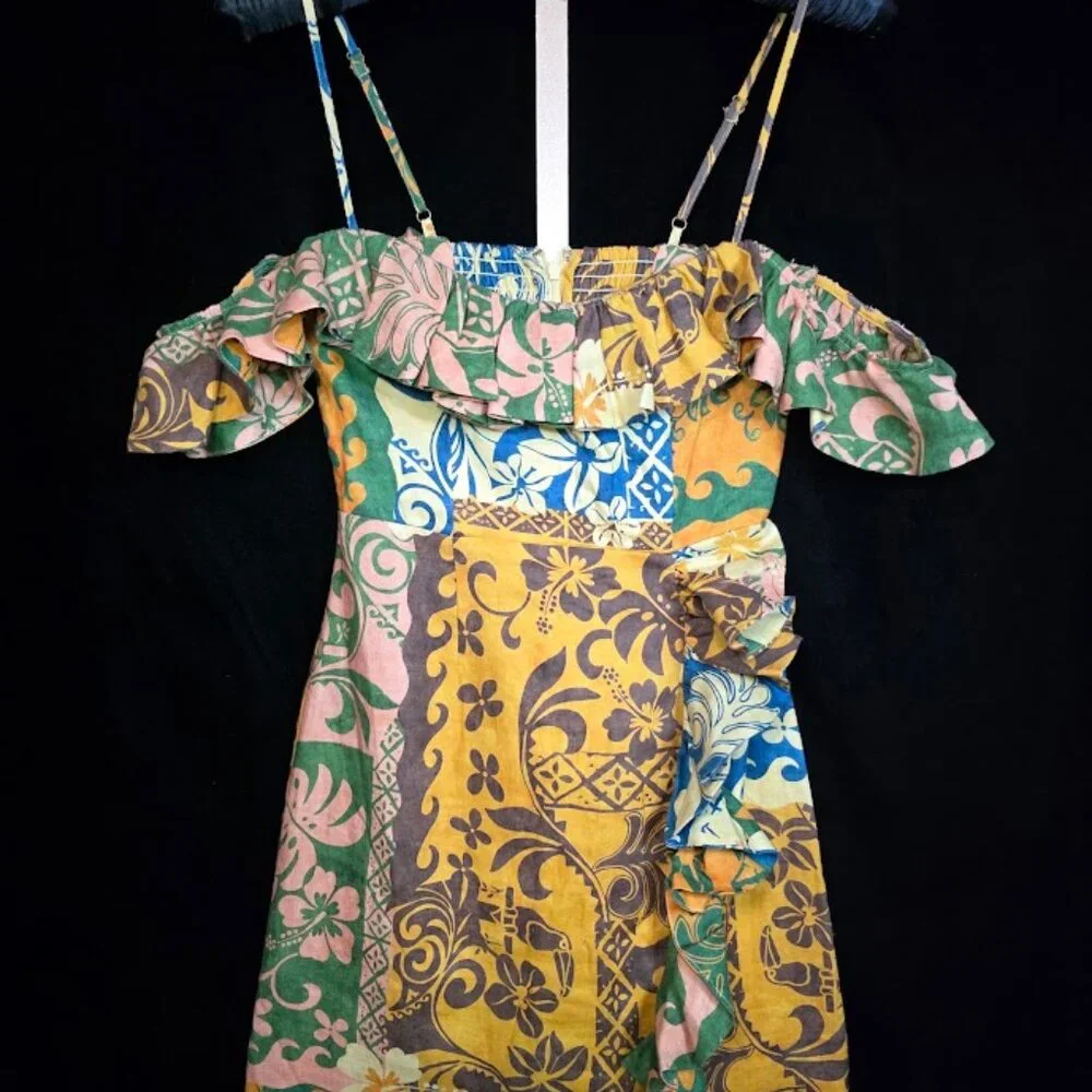 NWT ALEMAIS Archie Floral Linen Mini Flounce Dress 2 - Picture 2 of 13